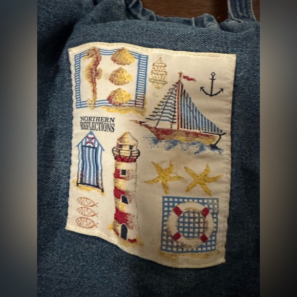 Vintage northern reflections beach Denim Tote Bag with Nautical Patch - Blue - Picture 2 of 5